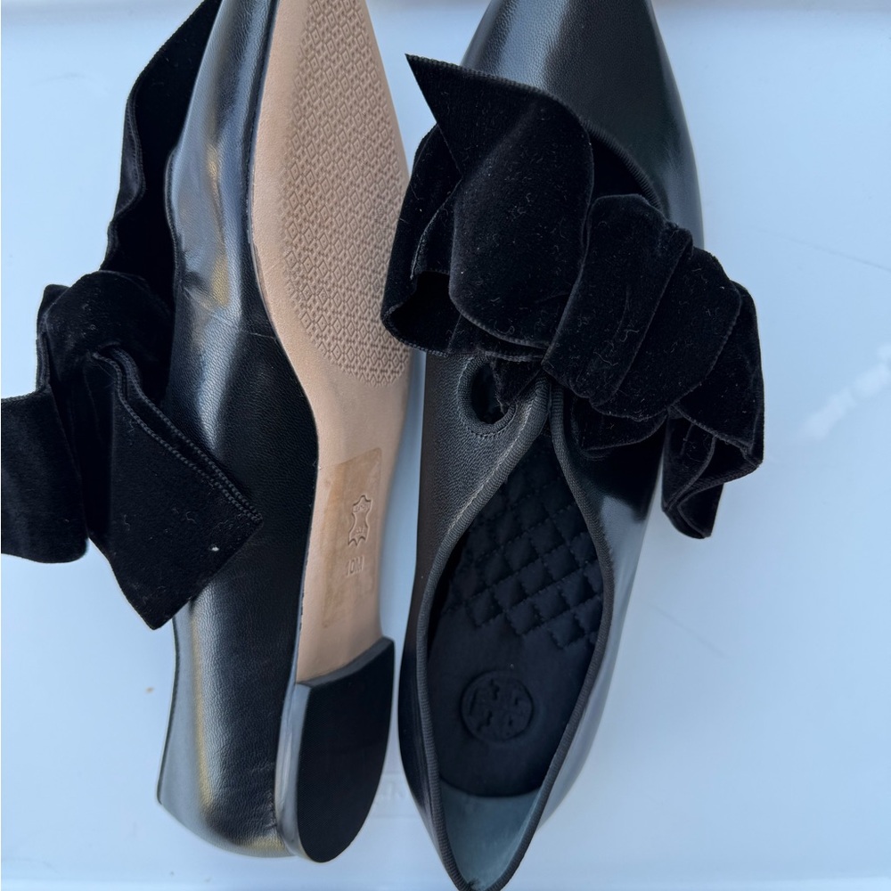 Tory Burch Black Velvet Bow Clara Flats Size 10M - Picture 7 of 7